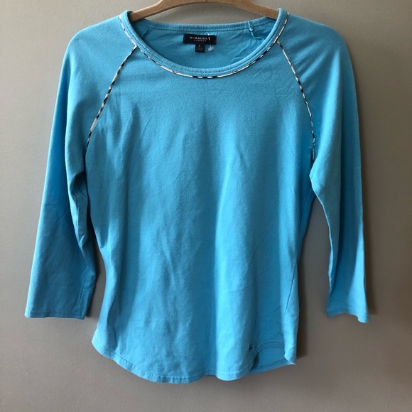 Burberry Tops - Burberry // Blue 3/4 Sleeve Top w/ Nova Check Trim